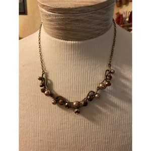 Brass tone Beaded Necklace Imitation Pearl accents